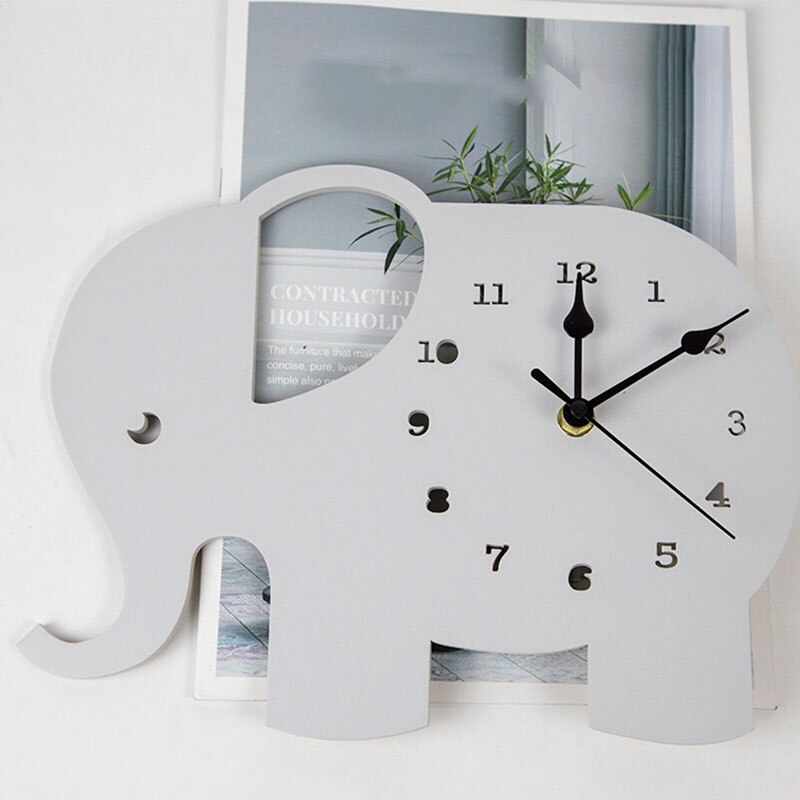 1Pc Mute Houten Wandklok Olifant Vormige Kinderkamer Home Decoratie Opknoping Klokken Houten Naald Muur-Klok