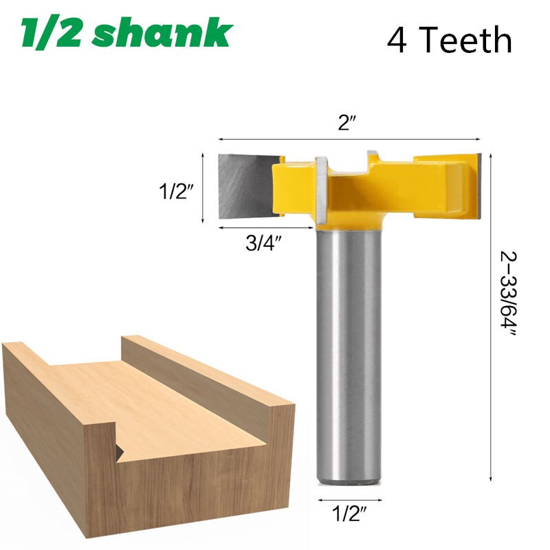 1pc 8mm skaft t typ skarvning &amp; spårfräs fyrfräs t-spår träfräs 12mm/12.7mm skaft fräs för trä: 12.7mm skaft 4 tänder