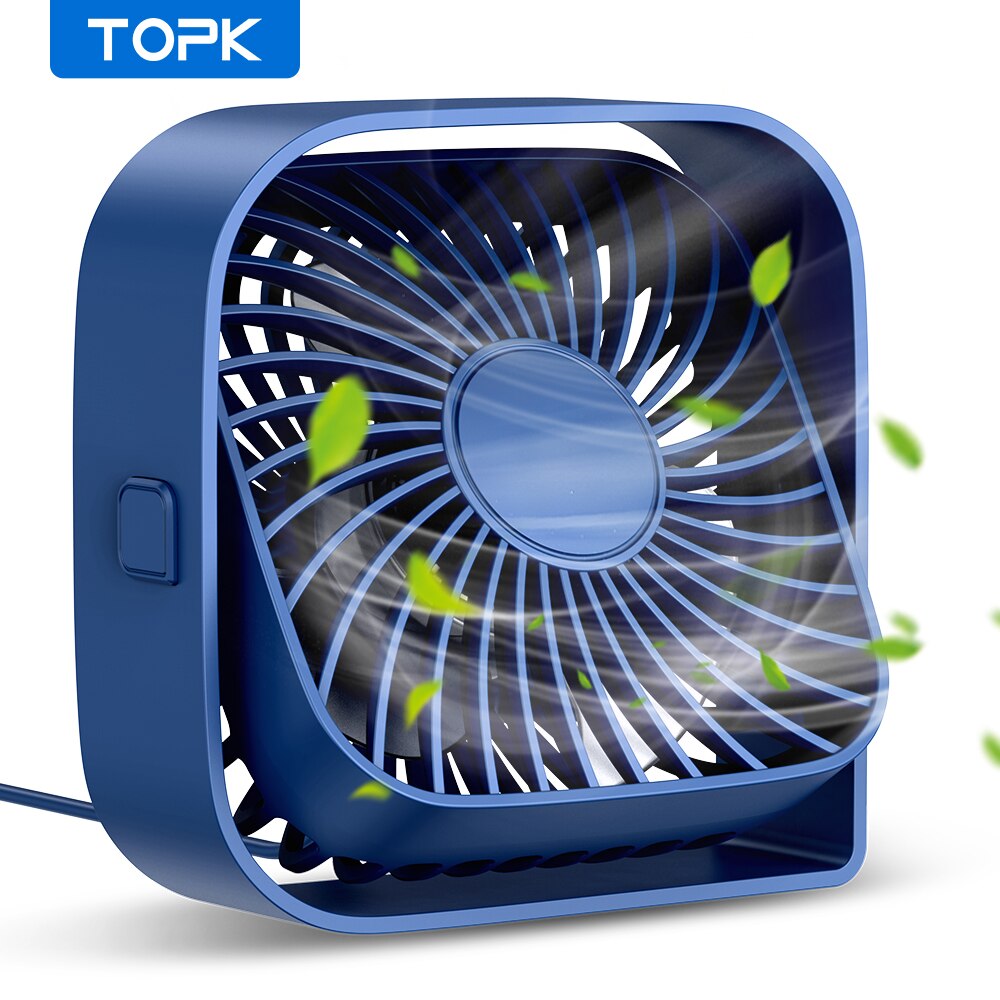 TOPK tragbarer Mini-Ventilator, USB-Schreibtischventilator, Tisch, leiser 3-Gang-Windventilator, persönlicher 360 ° Drehbare Kopf-Stehventilatoren für Zimmer, Camping, Zuhause: Blau