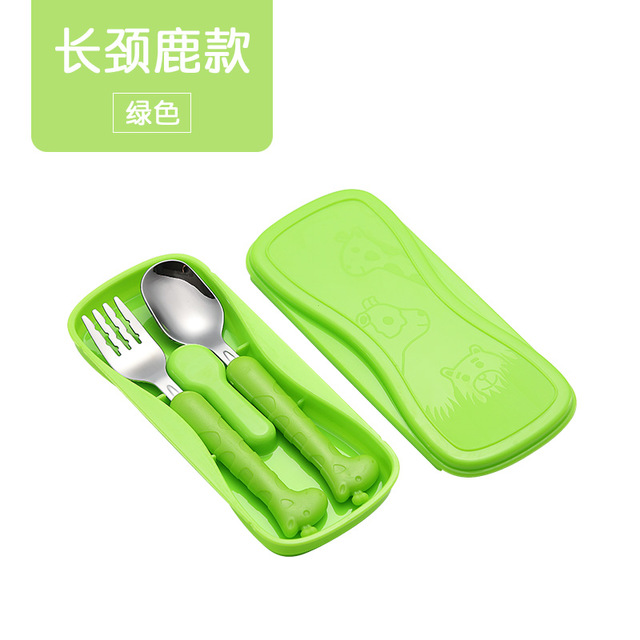 2 stks/set Rvs Vork Lepel Eetstokjes Reizen Ourdoor Camping Bestek Gereedschap draagbare Roestvrij Staal Servies 5 Kleuren: Green-giraffe
