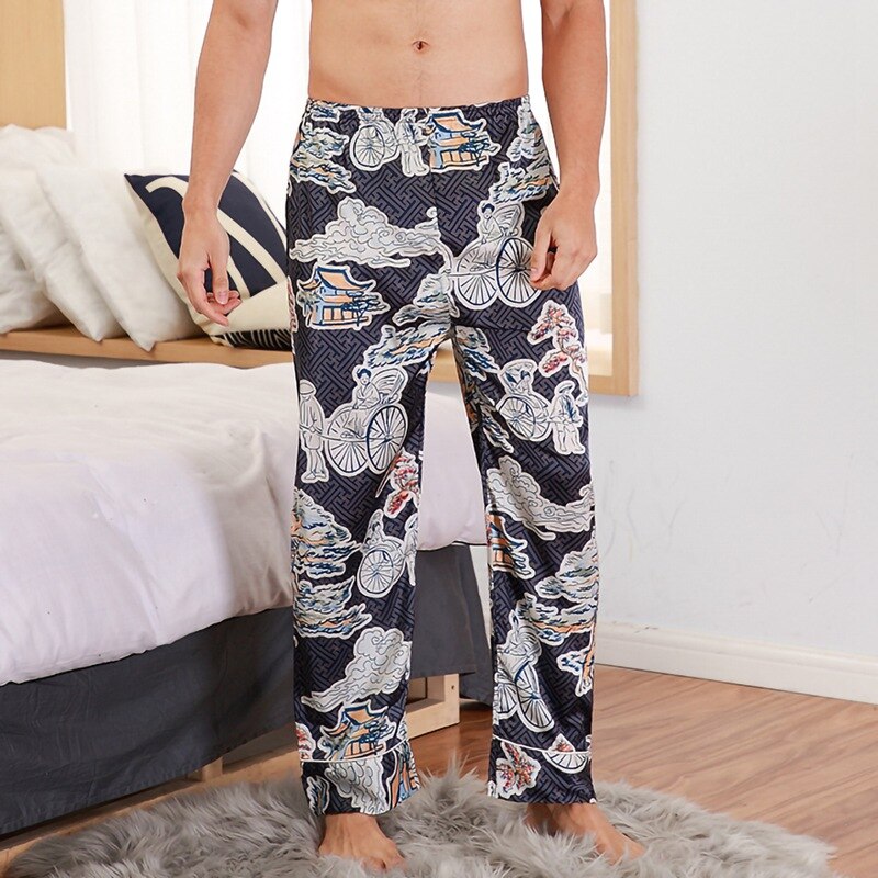 Pantalon pyjama en soie pour homme, grande taille, décontracté, ample, vêtements d'intérieur,: A / XL