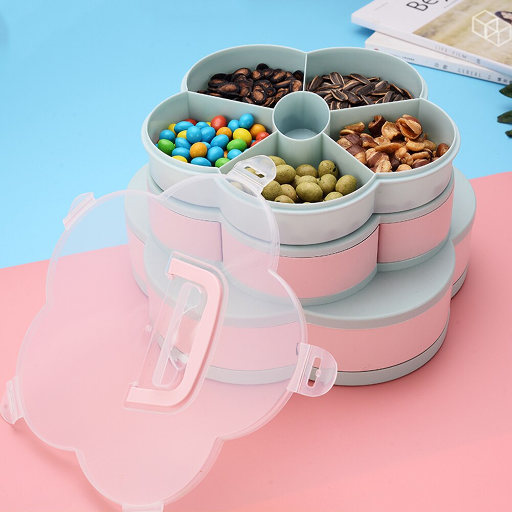Petal-Shape Rotating Snack Candy Tray Storage Case Three-deck Organizer Box
