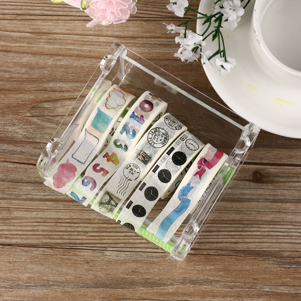 1Pc Transparent Masking Tape Cutter Washi Tape Storage Organizer Cutter Desktop Tape Dispenser Roll Tape Holder Office Supplies