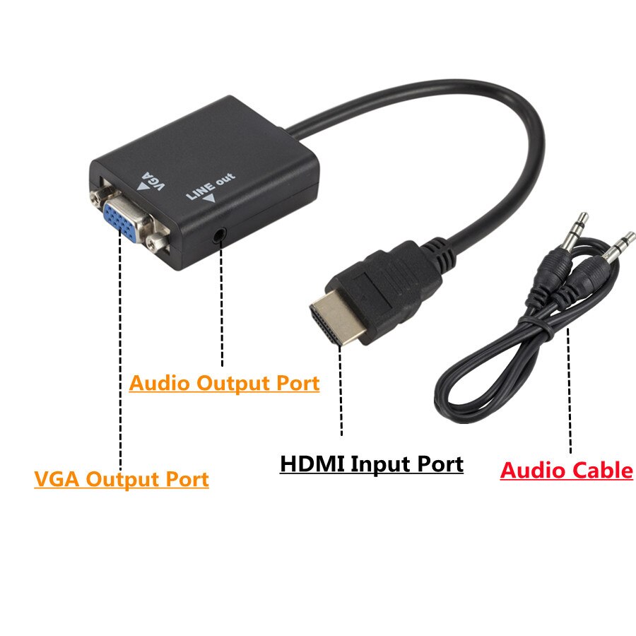 HDMI to VGA Adapter Cable Male To Female HDMI TO VGA Converter Adapter 1080P Digital to Analog Video Audio For Tablet