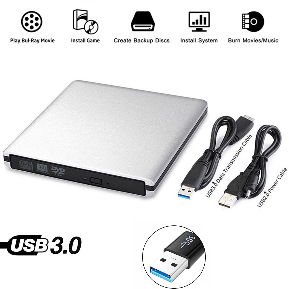 Voor Samsung Asus Dell HP Ultrabook USB 3.0 Externe DVD Speler 8X DVD-ROM Combo Reader 24X CD-R Brander Slim Optische drive Silver