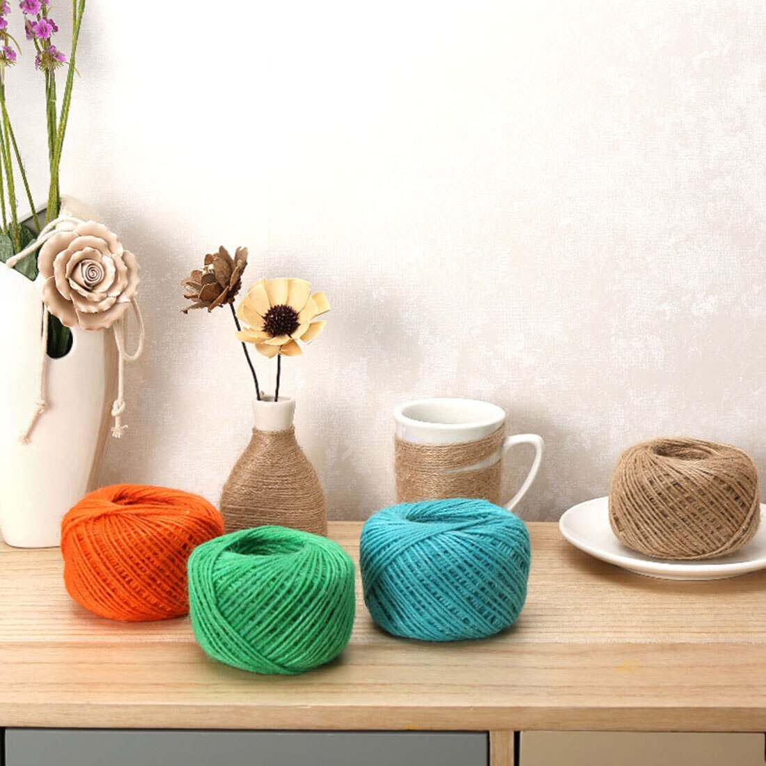 Fargerik naturlig brun jute hamptau hyssing snor diy skaft håndverkslampe 2 mmx 50m 1pc