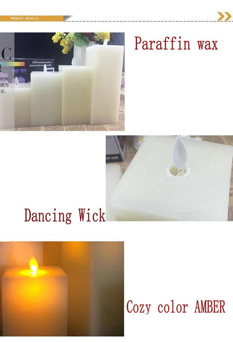 Sæt  of 4 svingende dansevæg batteridrevet firkantet led paraffinlys lys bryllup xmas hjem bordindretning -10/12.5/15/18cm( h)