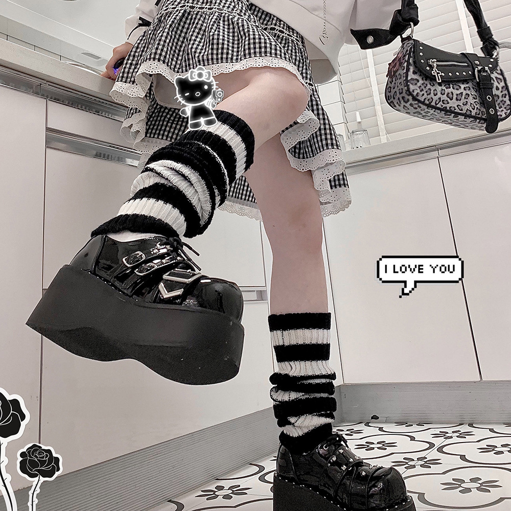 Lolita Beenwarmers Japanse Vrouwen Gothic Lange Sokken Vrouwen Leggings Slobkousen Knie Goth Winter Sok Gebreide Manchetten Enkel Warmer