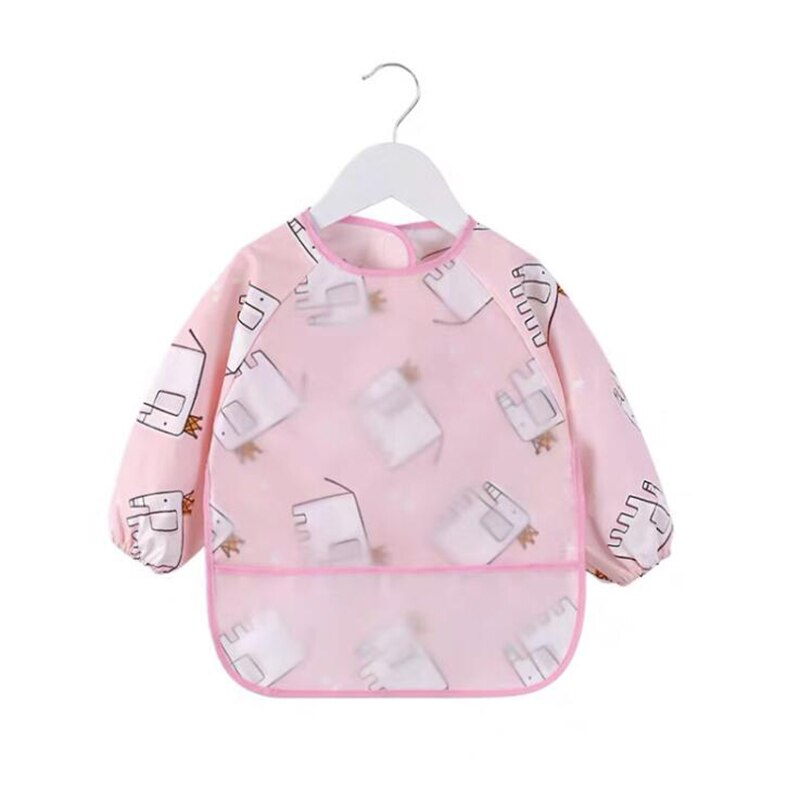 Leuke Cartoon Baby Zelf Voeden Slabbetjes Waterdichte Baby Eten Bib Met Pocket Kinderen Tekening Lange Mouwen Kinderen Schort Baby Dingen: G / 110(90-100cm)