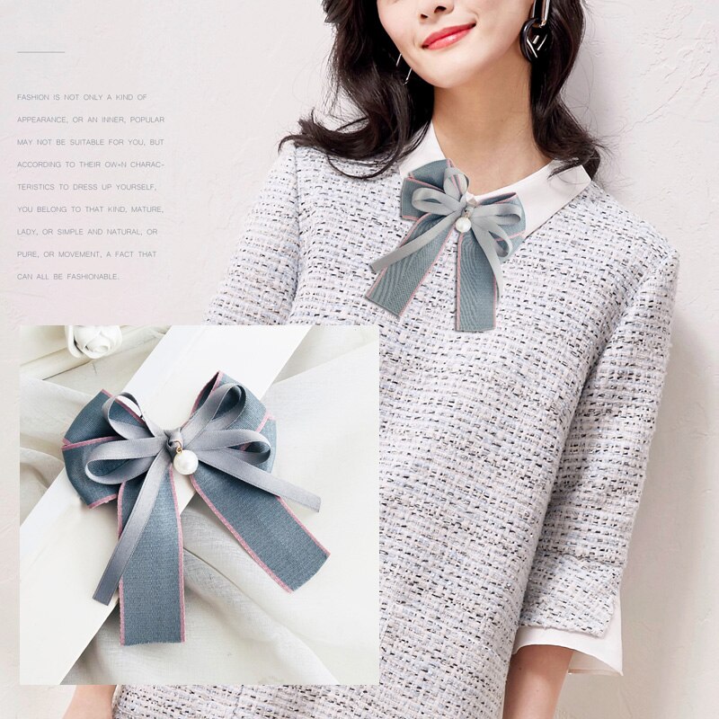 Vrouwen Bruidegom Pak Strik Stropdas Kraag Overhemd Strikje Parel Dames Strass Lint Bowtie Das: Grey