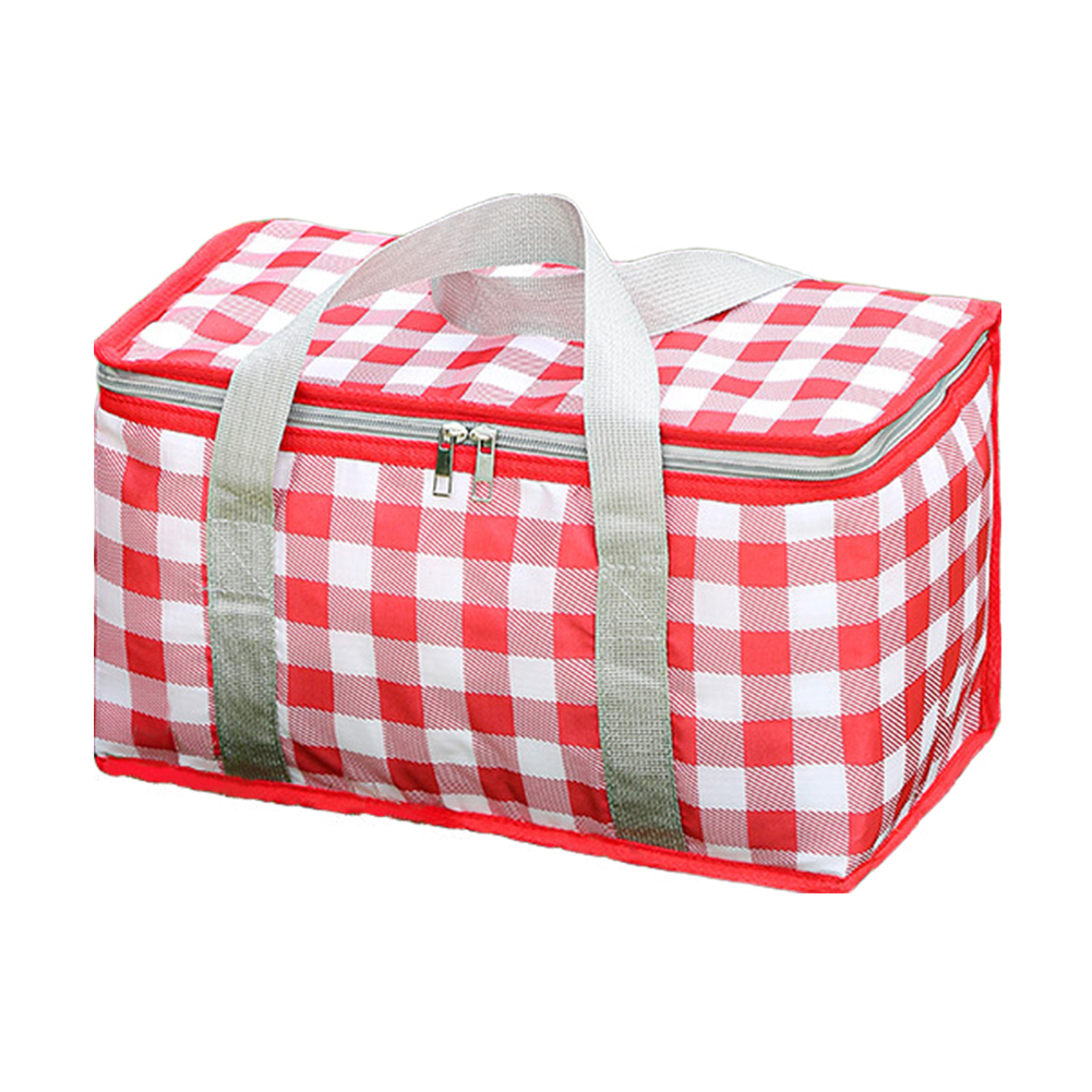 Checkered Picnic Bag Large Capacity Camping Storage Bag Cold Protection Portable Ice Pack Bag Waterproof for Beach School Office: Red