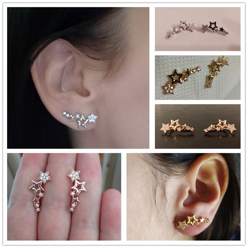 Pendientes con forma de estrella para niñas, aretes de circonita de Color dorado y plateado, exquisitos, joyería de verano