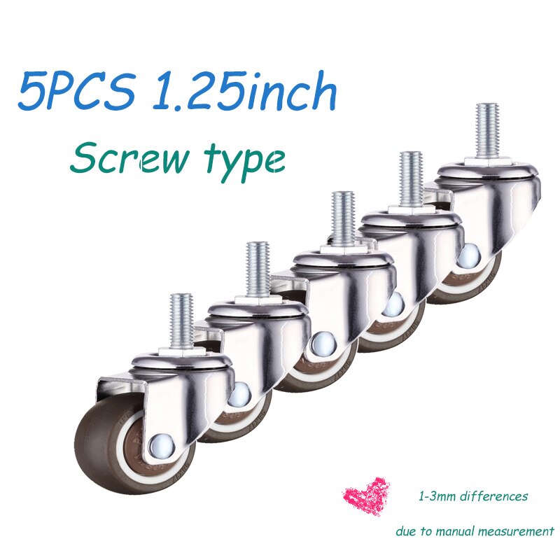 5pcs/Lot Office Chair Caster Wheels 1.5/2 Inch Swivel Caster Wheels Soft Rubber TPE Caster Wheels Replacement Furniture Hardware: 5pcs B1.25inch