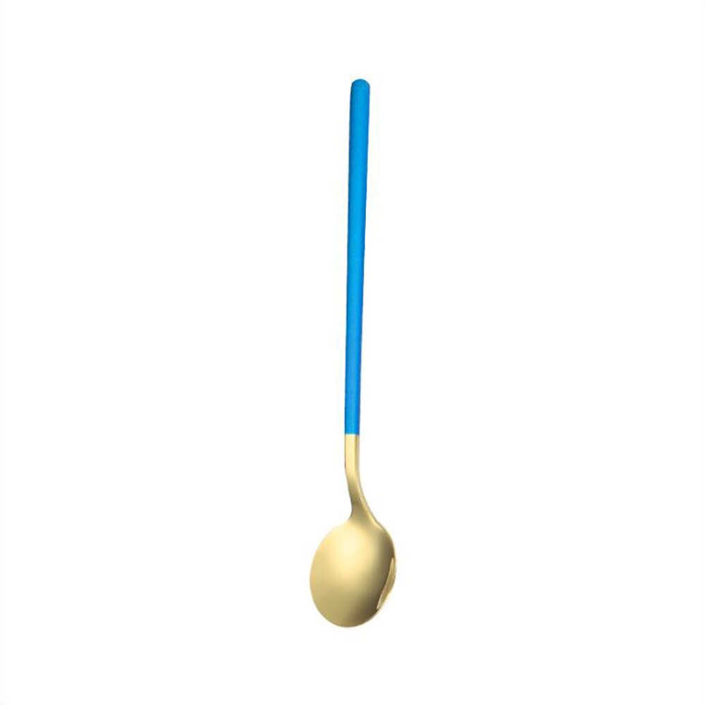 1Pcs 304 Stainless Steel Spoon Small Round Spoon For Ice Cream Dessert Spoon Coffee Stirring Spoon Round Head Spoon: Blue Gold