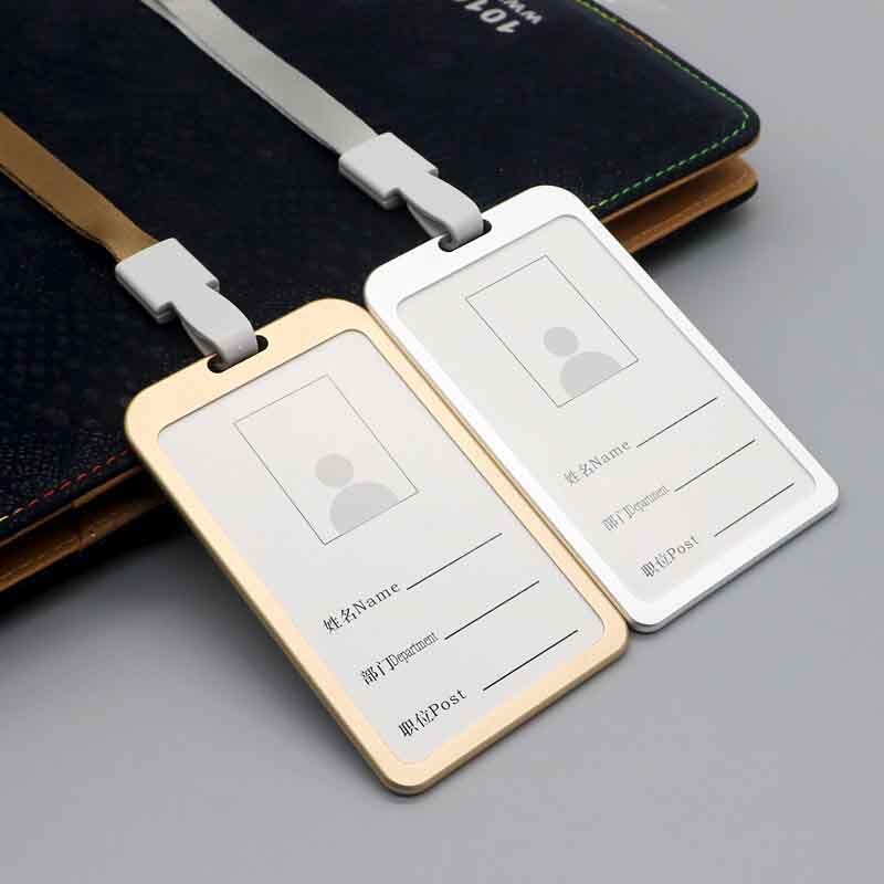 2 Colors Name Credit Card Holders Women Men Aluminum Alloy Bank Card Neck Strap Card Bus ID Holders Identity Badge With Lanyard