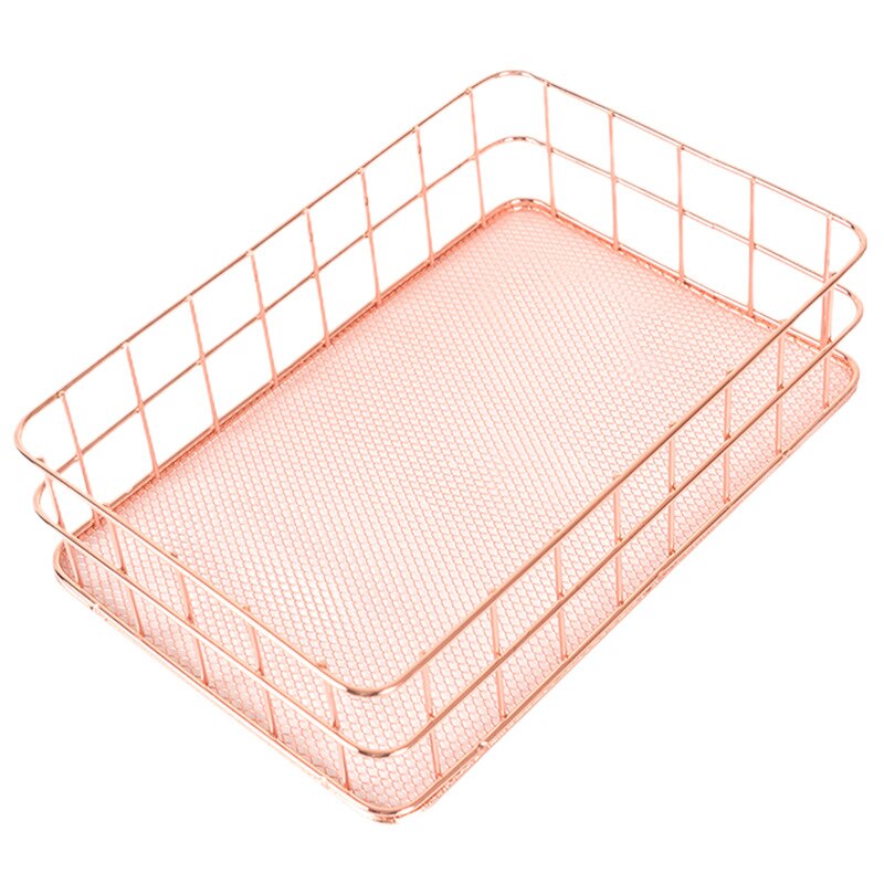 Rose Gold Iron Art Makeup Organizer Basket Eyeliner Brush Set Storage Cup Dressing Table Makeup Cosmetic Organizer Box