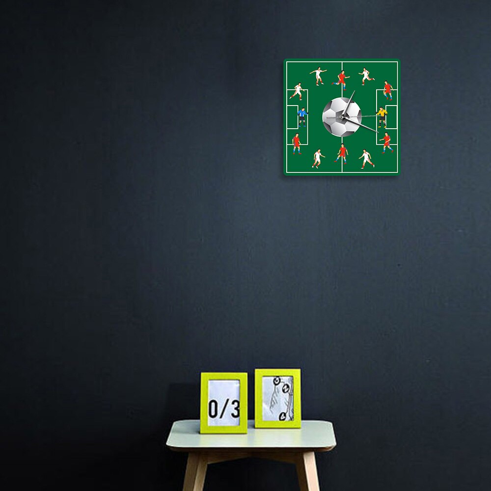 Soccer Field with Football Player Geek Decoration Wall Clock Watch Clocks Sports Team Competition Silent Mechanical Horologe