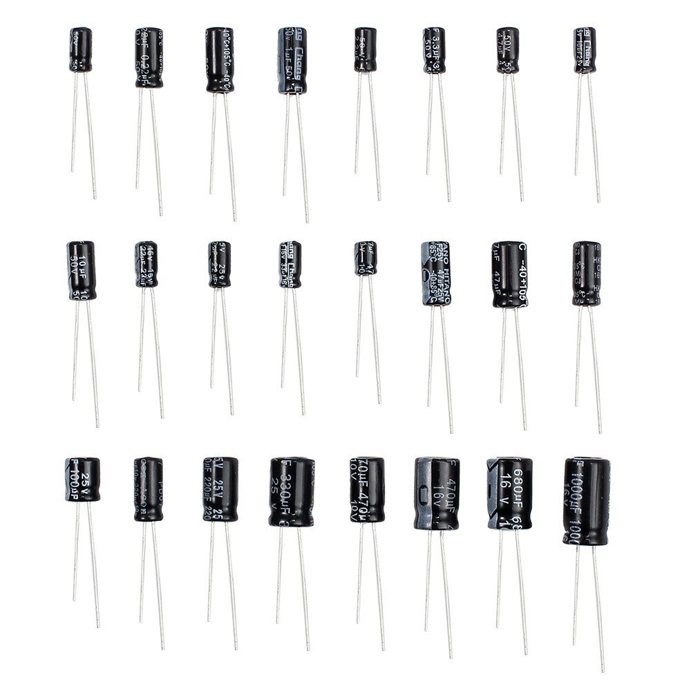 24 Values Aluminum Electrolytic Capacitor Assorted Kit Metal Electrolytic Capacitors Range 0.1uF－1000uF with Plastic Case