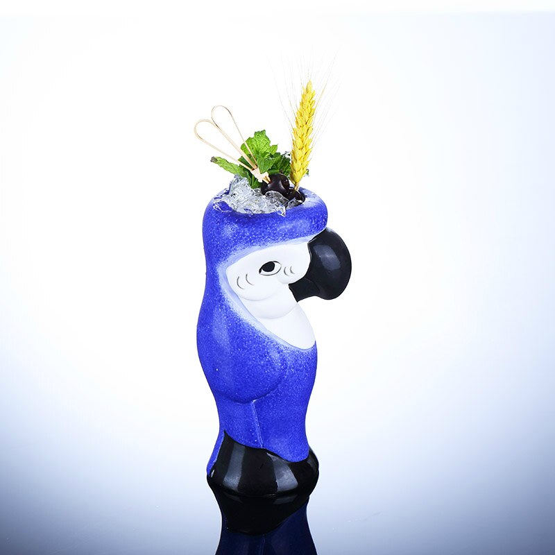 årgang stil hawaii 3d blå papegødu drikker cocktail vin glassbar sandstrand keramisk tikimug øl tiki kopp bicchieri vetro