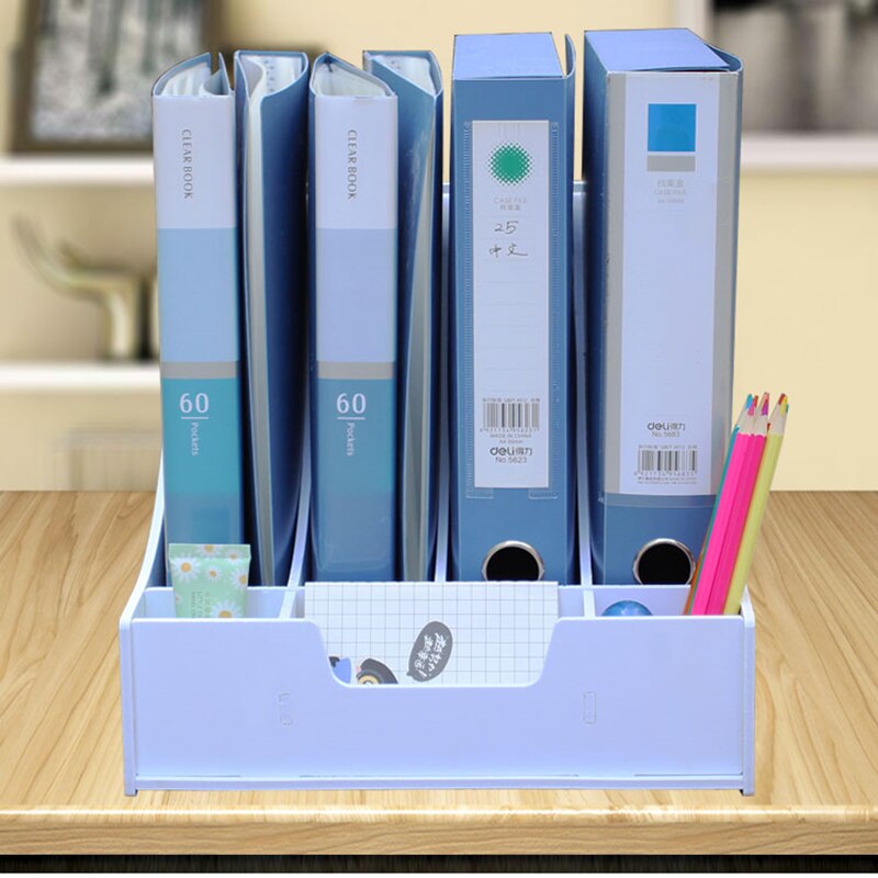 DIY wood table bookshelf office file document holder desktop Stationery Storage Organizer pen containers