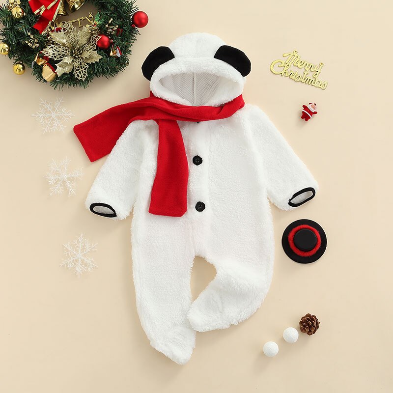 Toddler Baby Boys Girls 2pcs tuta a maniche lunghe con piede in pile pagliaccetti con cappuccio adorabili con orecchie + sciarpa completi bianchi: 12-18 Months