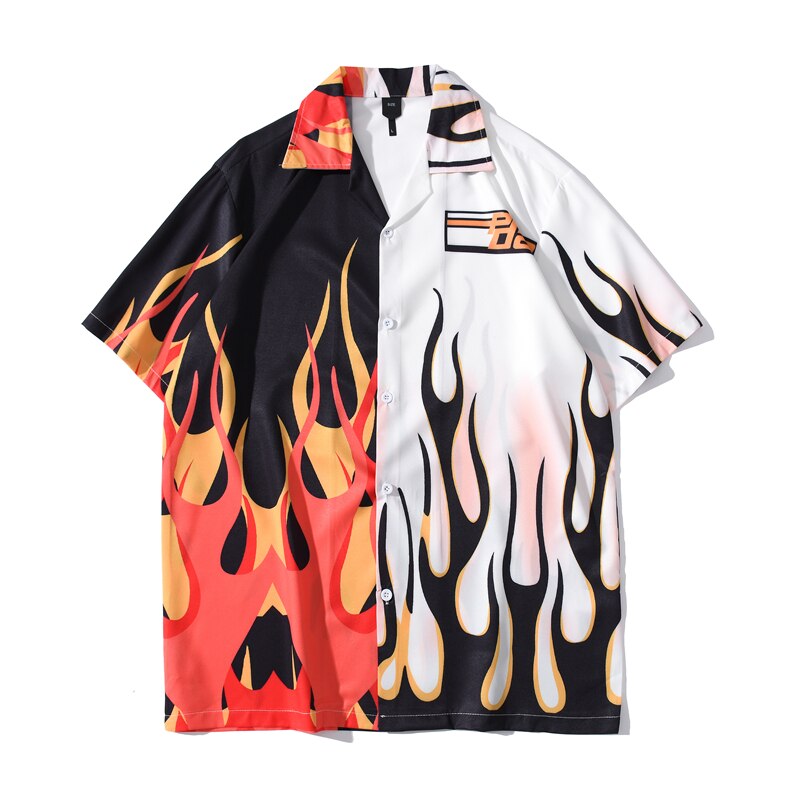 Icône sombre flamme Patchwork chemise hawaïenne hommes Vintage rue hommes chemises d'été plage chemises pour homme: L