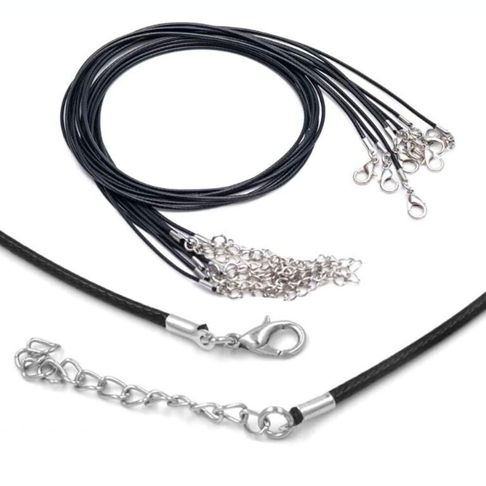 10 pièces/lot 2mm noir fait à la main en cuir réglable tressé corde pour bricolage colliers breloques résultats homard fermoir corde