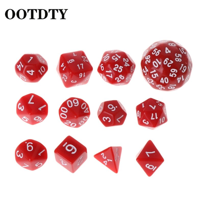 OOTDTY 12pcs/Set Multi-sided Polyhedral Dice D4 D6 D8 D10 D12 D20 D24 D30 D60 Dungeons Polyhedral Dice: Red