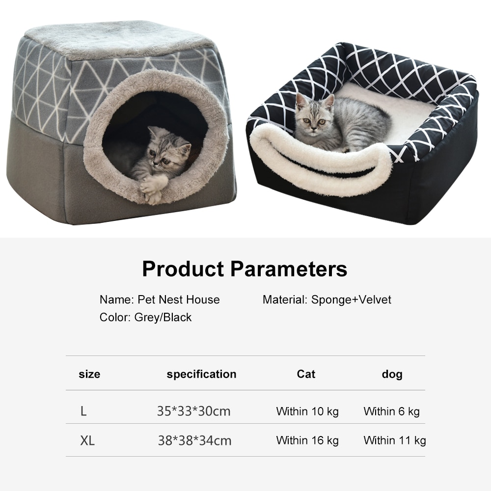 Kæledyrsseng til katte hunde blød reden kennel seng hule hus sovepose mat pad pad telt kæledyr vinter varme hyggelige senge 2 størrelse l  xl 2 farver