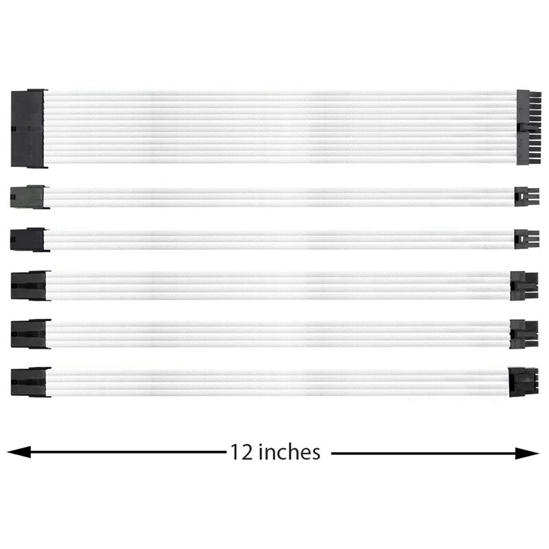 Braided ATX Sleeved Cable Extension Kit for Power Supply Cable Kit, PSU Connectors, with Cable Comb Set (White)