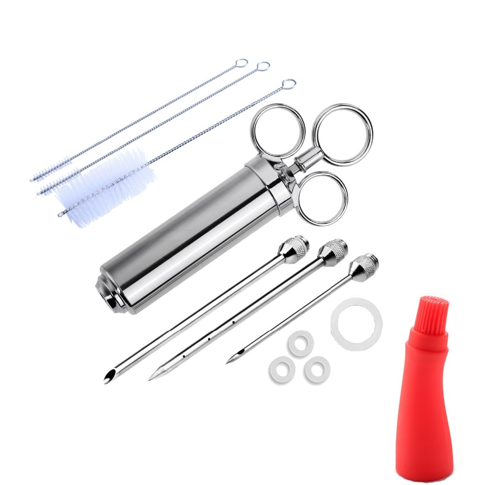 Bbq Olie Fles Borstel-Injector Spuit, marinade Flavour Injector Vlees Kruiden Injectoren Bbq Kit Keuken Gereedschap Met 3 Naalden