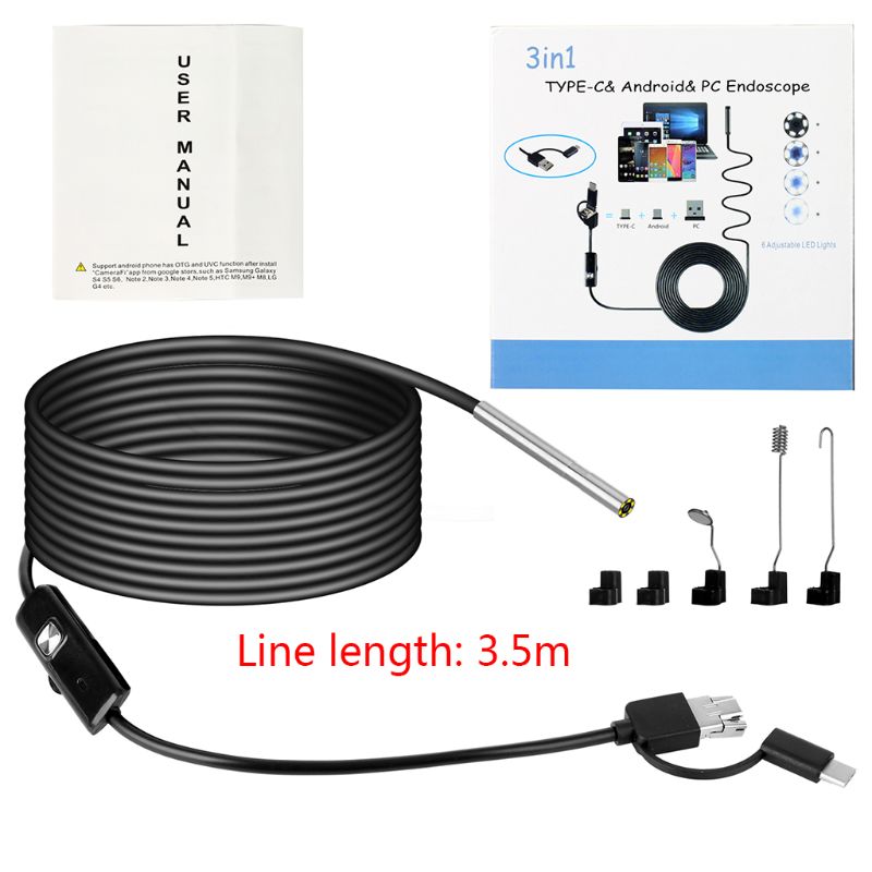 3IN1 Industrial Endoscope Camera 3.9MM IP67 USB Borescope Inspection Camera Kit: 3