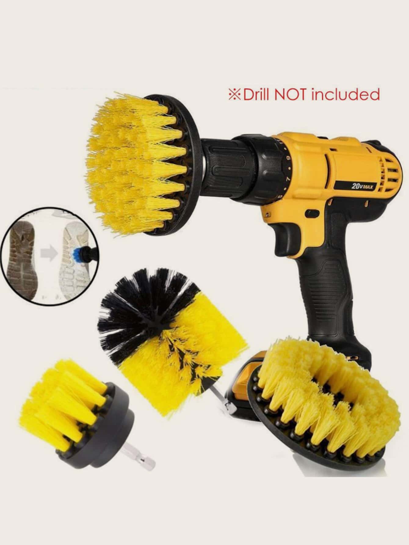 3Pcs/Set Electric Scrubber Brush Drill Brush Kit Plastic Round Cleaning Brush For Carpet Glass Car Tires Nylon Brushes: Yellow
