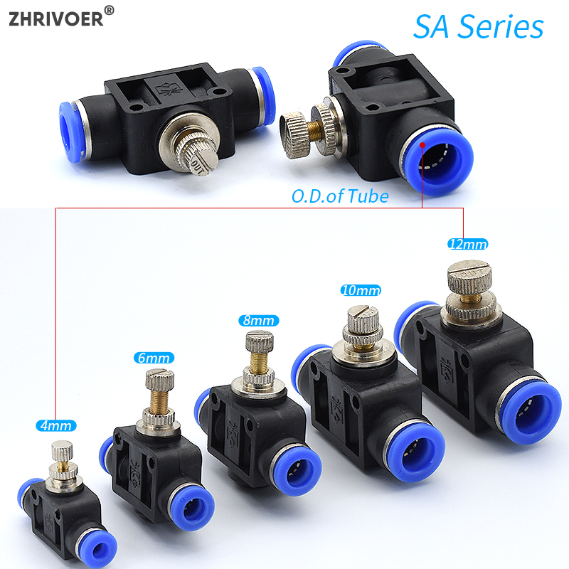 Air Flow Speed Control Valve Tube Water Hose Pneumatic Push In Fittings Throttle Valve SA 4-12mm