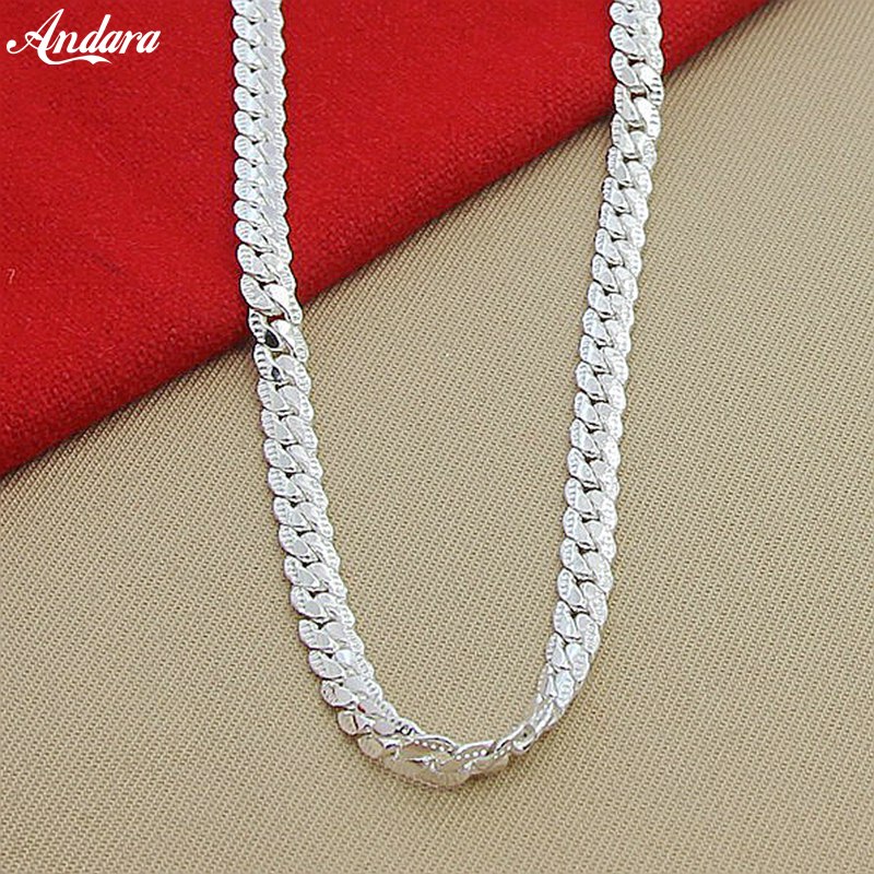 6MM 50cm Volle seitwärts Halskette Frauen Männer 925 Sterling Silber Schmuck Verknüpfung Kette Halskette