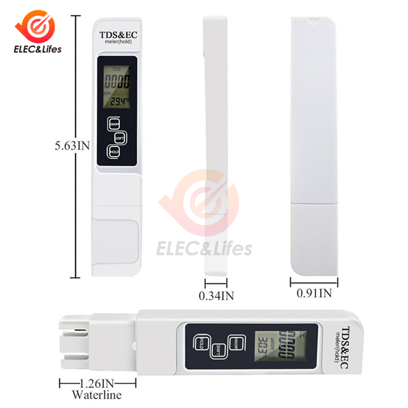 TDS EC medidor de temperatura pluma 3 en 1 Función de conductividad herramienta de medición de de Agua TDS & EC probador 0-9990ppm 15%