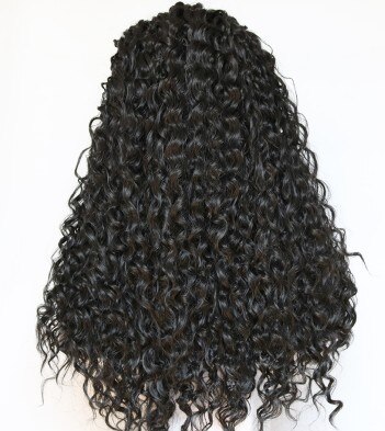 Fantasy Beauty-Peluca de pelo sintético con malla frontal prearrancada, 180% Denstiy, sin pegamento, rizada, fibra resistente al calor, con pelo de bebé: #1B / 26 pulgadas