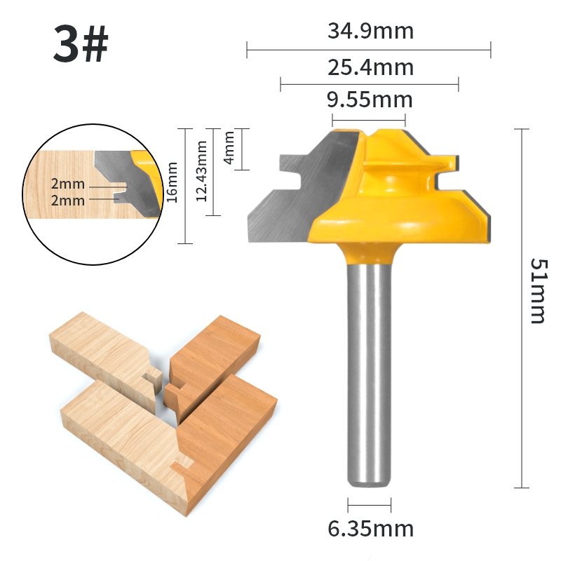 YUSUN 1 pieza 45 ° Broca enrutadora de inglete con bloqueo de grados, fresa para carpintería, herramientas de madera: 36 mm