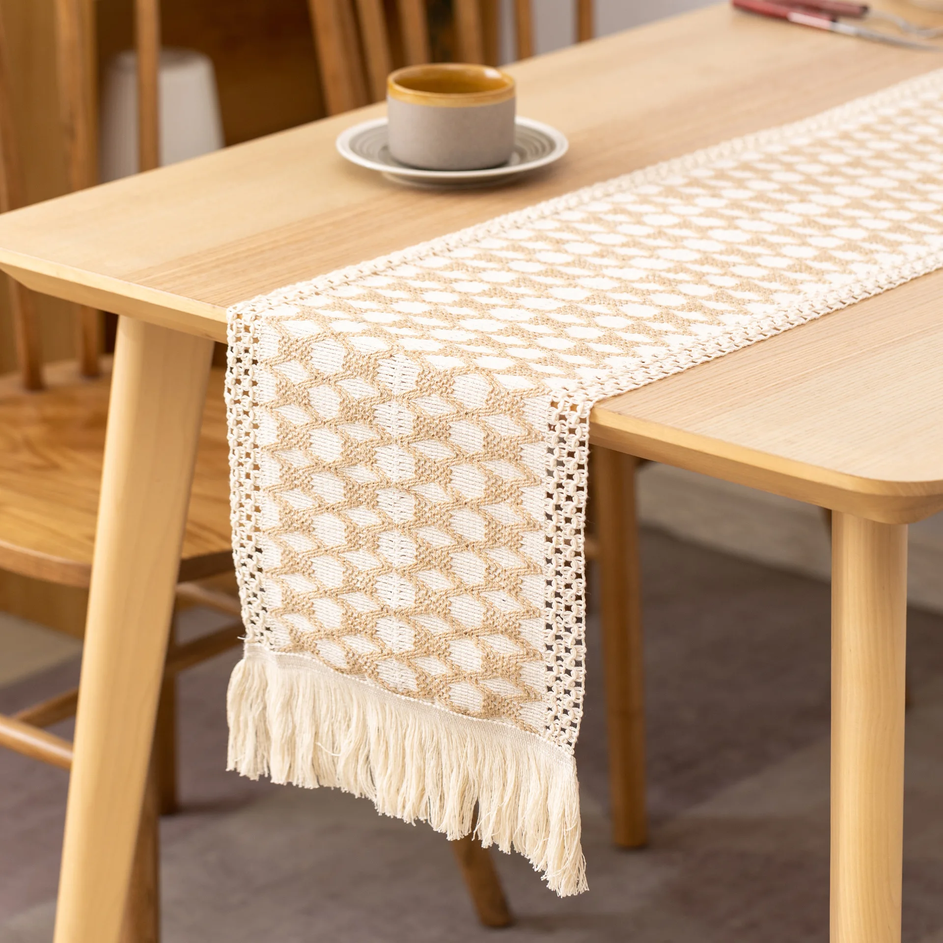 Handgewebter Jute-Tischläufer aus Naturleinen mit Quasten, rustikale Landhochzeit, Geburtstag, Weihnachtsdekoration für Zuhause, Tischdecke: 30*220cm / green