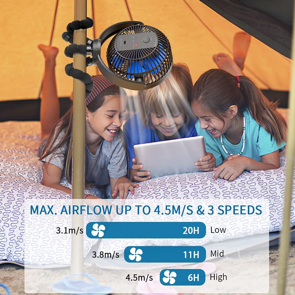 Clip Fan with Flexible Tripod Rechargeable Battery Powered,Portable Handheld USB Fan for Travel Office Room Outdoor Stroller Car