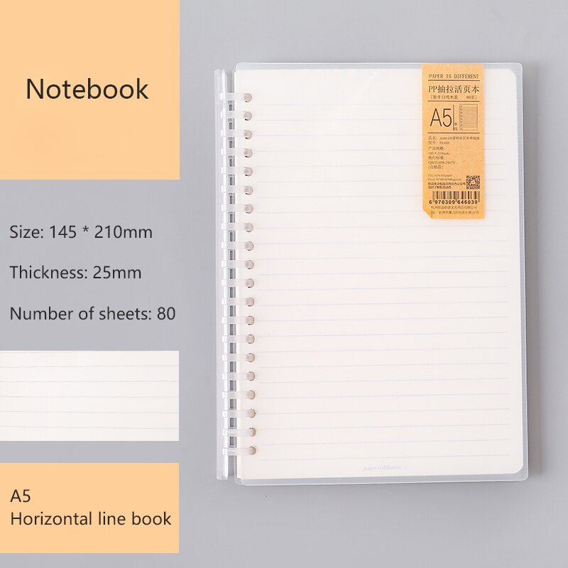 A5/ B5 créativité feuilles mobiles étudiant Pp cahier Transparent filles simples amovible bloc-notes journaux fournitures de papeterie scolaire: A5 horizontal line