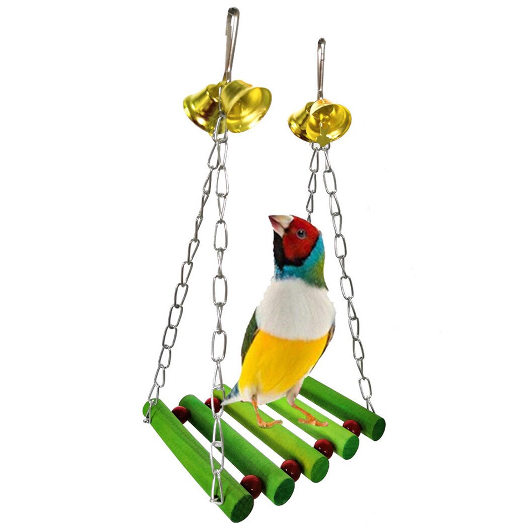 1Pcs Vogel Speelgoed Houten Vogel Opknoping Toy Papegaaienkooi Speelgoed Papegaai Schommel Speelgoed Vogel Opknoping Kooi Speelgoed Chew Speelgoed met Bel Voor Vogels