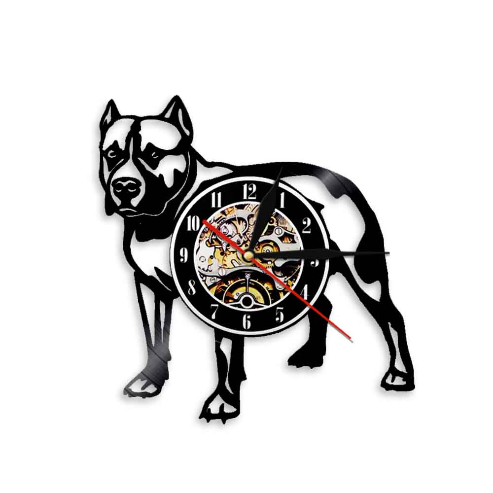 Pitbull vægur hund race pitbull mom vinyl rekord væg ur vintage ur indretning amerikansk mobber mor væg kunst