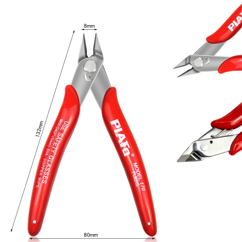 170 Stainless Steel Cutting Pliers Practical Wire and Cable Cutting Flat-nose Pliers DIY Trimmer Bevel Cutter Red hand tool