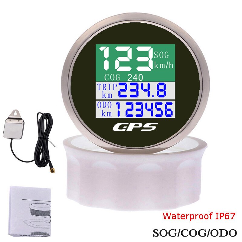 52mm bateau voiture moto GPS compteur de vitesse jauge voyage COG numérique TFT écran odomètre avec antenne GPS pour 12 ~ 24V: Black Silver