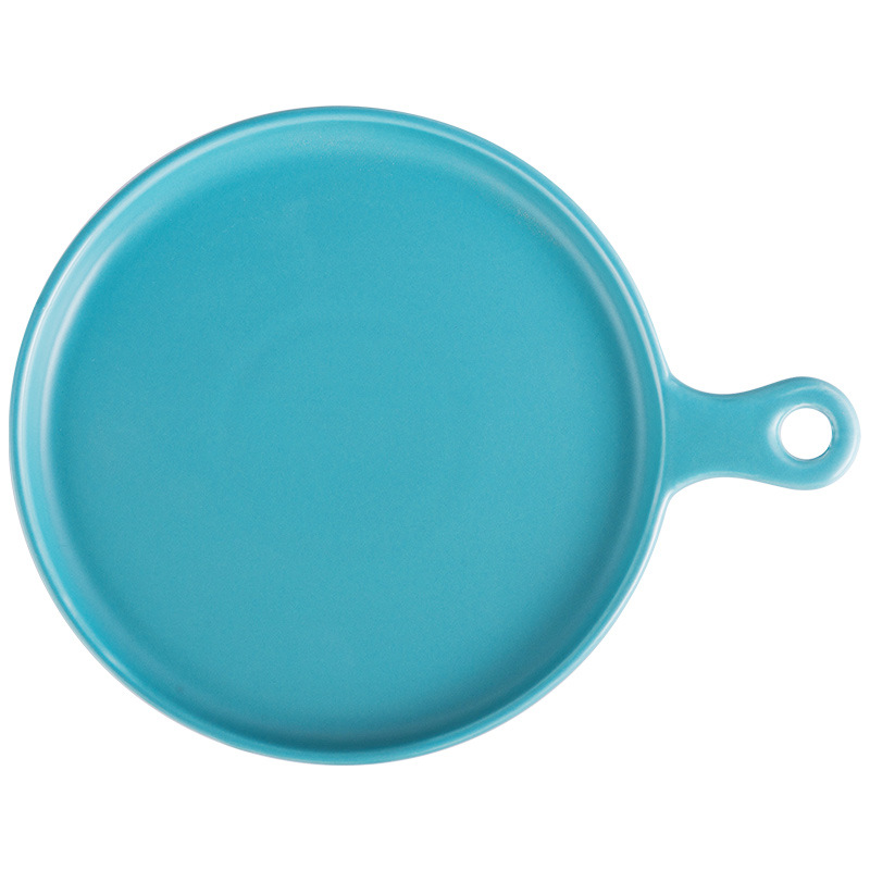 Plato nórdico redondo de cerámica sólida, plato de cena de porcelana con mango resistente al calor, bandeja para carne, Pasta, aperitivos y pasteles, 10 pulgadas