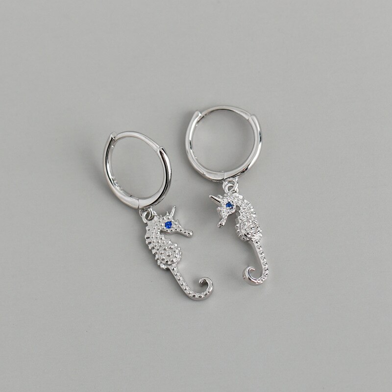 Aide 925 prata esterlina bonito ins daisy floral seahorse hoop brincos para o amante casal feminino festa de noivado charme jóias finas: 8 silver