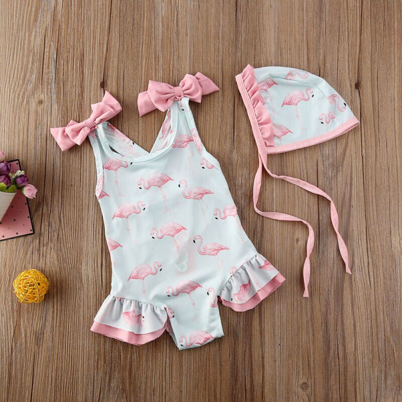 Traje de baño con sombrero para niñas, traje de baño con sombrero, flamenco, 2 uds., para verano,