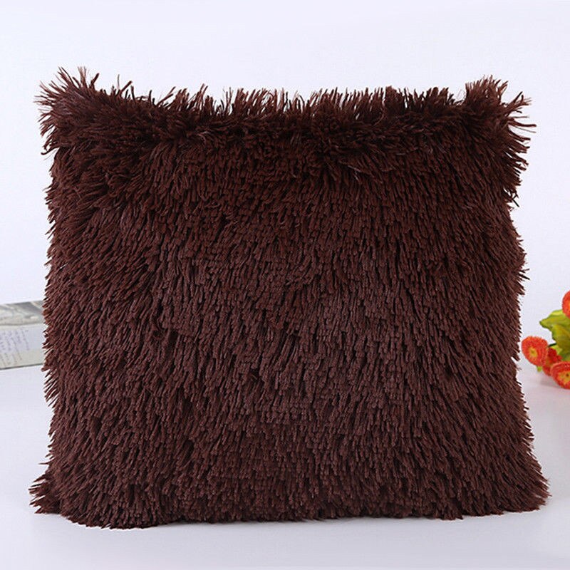 Pluizige Zachte Pluche Vierkante Decoratieve Kussensloop Kamer Sofa Taille Gooi Kussenhoes: Chocolade