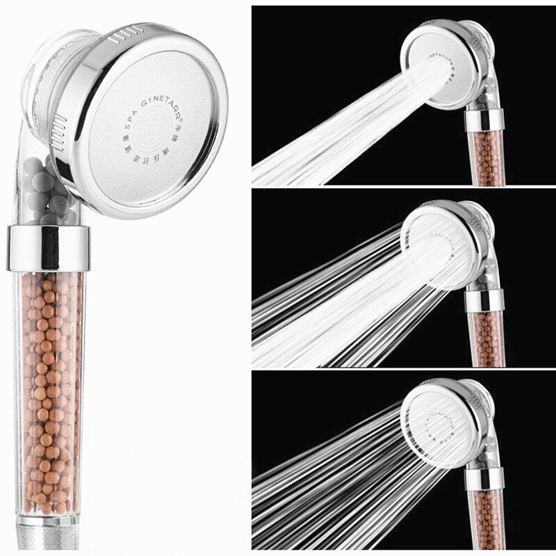 1PC Bathroom 3 Function Adjustable Jetting Shower Head Household High Pressure Water Saving Anion Stone Filter SPA Shower Heads